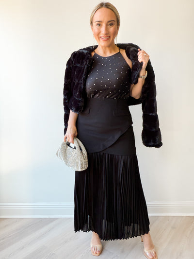 Deaile Contrast Layered Pleated Skirt