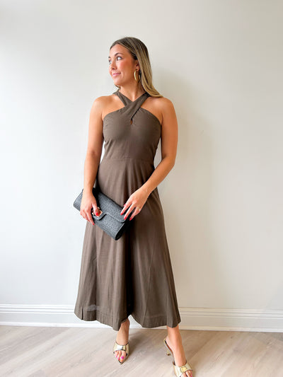 Backyard Linen Blend Halter Neck Dress