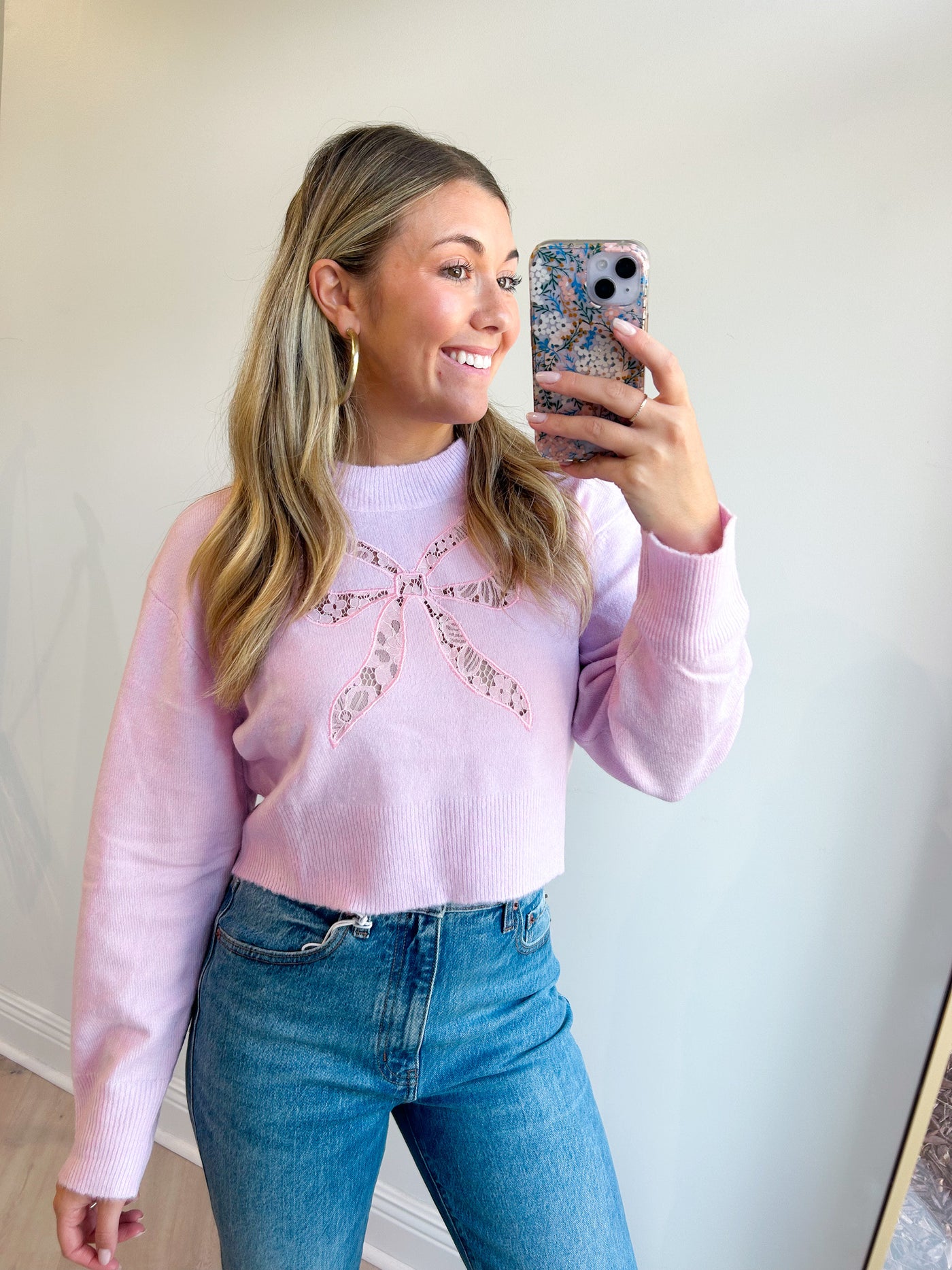 Lexi Bow Cropped Sweater Light Purple