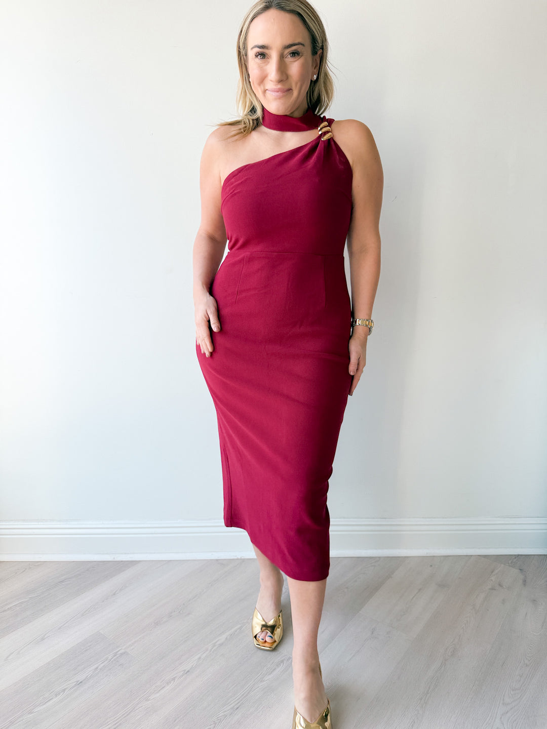 Emmie Halter Midi Dress Burgundy