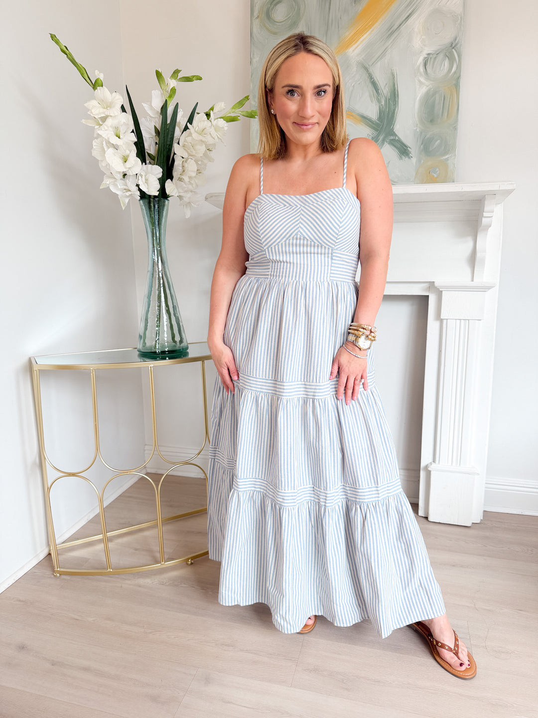 Olivia Smocked Back Tiered Midi Dress