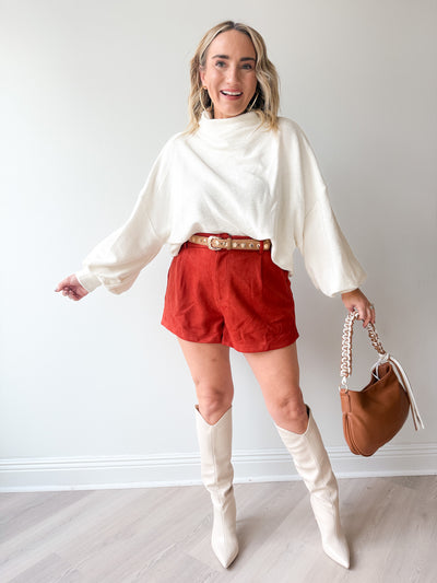 Jessicuh High Waist Suede Shorts Rust