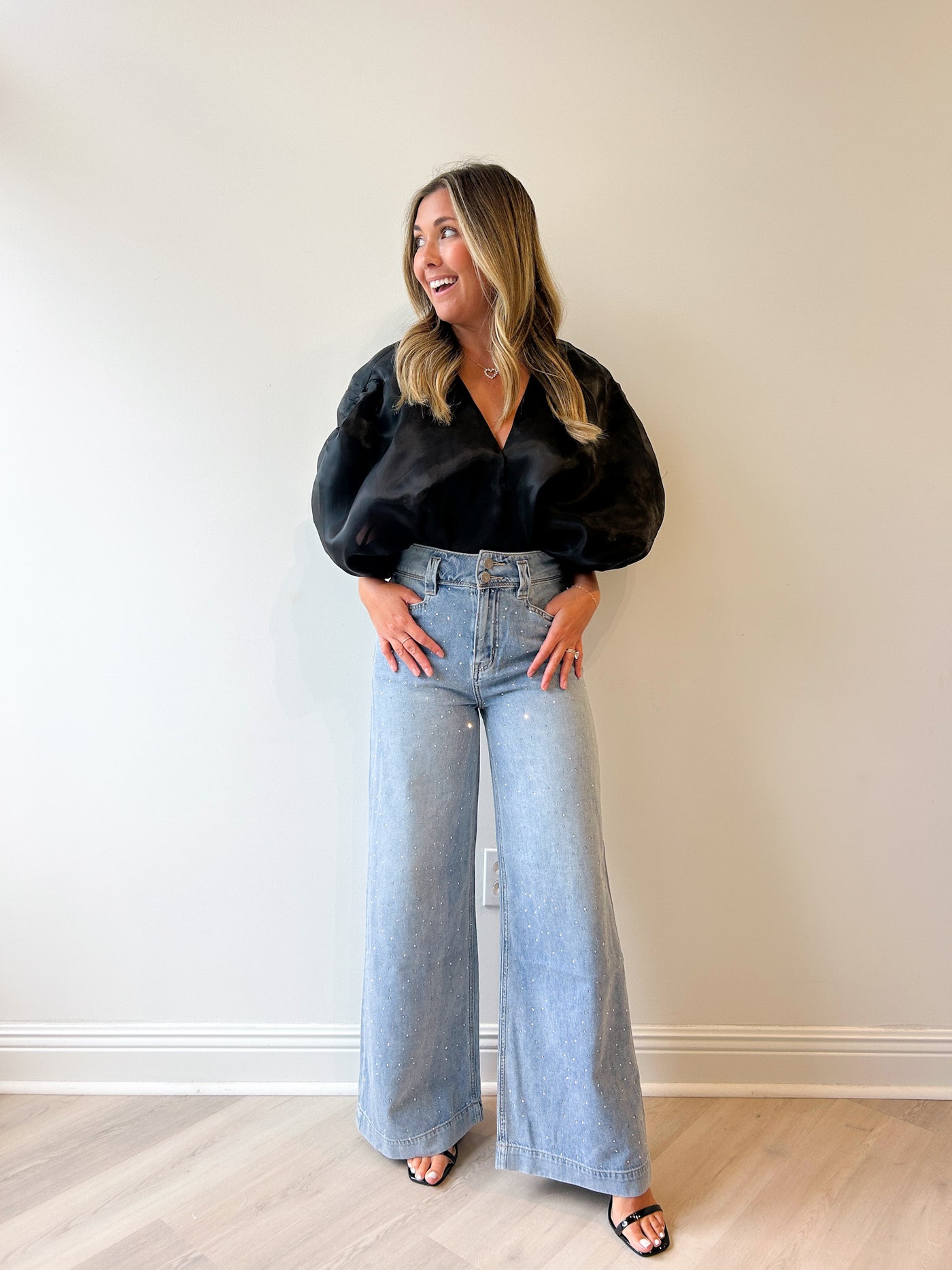 Ultra High Rise Rhinestone Wide Leg Jean