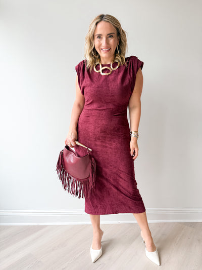 Nicholette Midi Suede Dress Burgundy