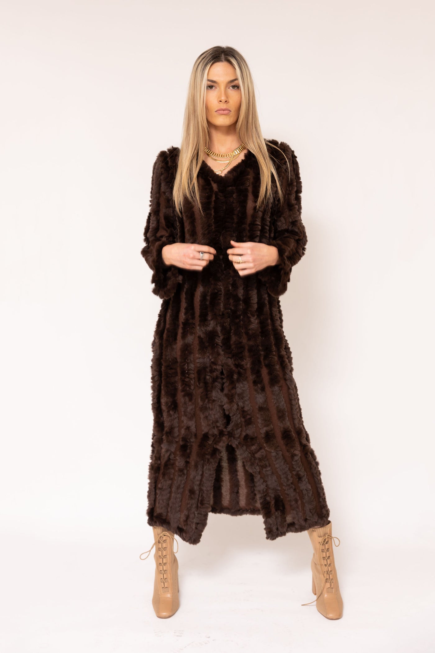 Grayson Long Fur Jacket chocolate