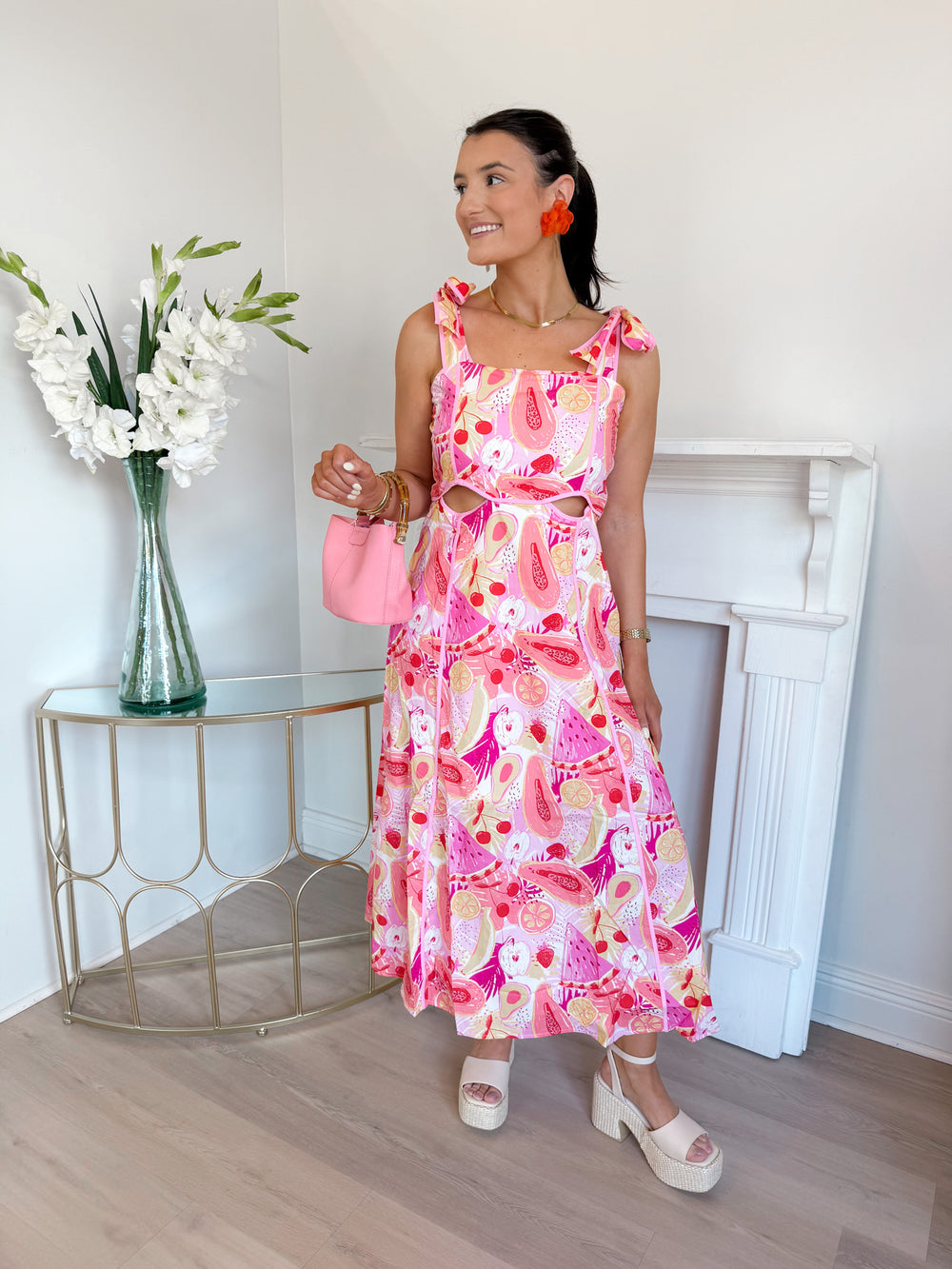Hadley Tropical Print Cutout Midi Dress