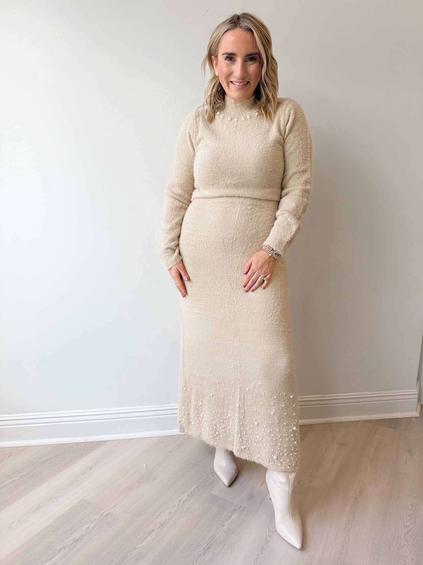 Harper Pearl Detail Sweater and Skirt Set