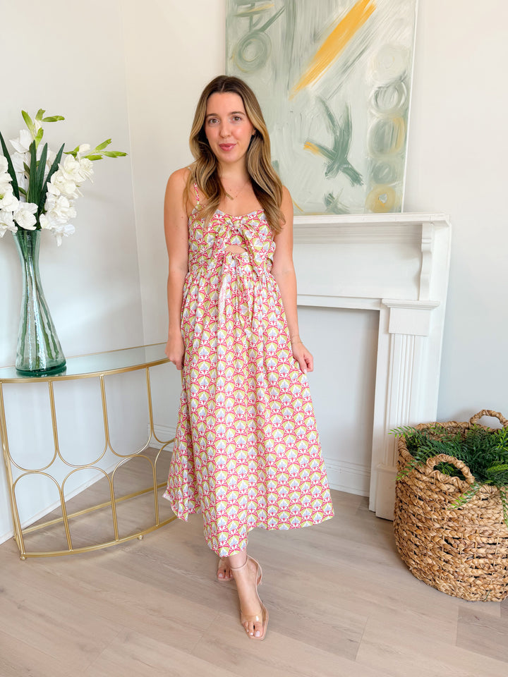 Mythic Petals Bow Tie Midi Dress