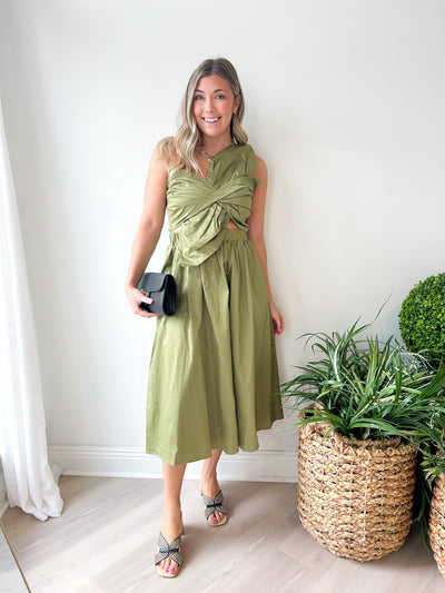 Lolly Knotted Twist Long Dress Olive
