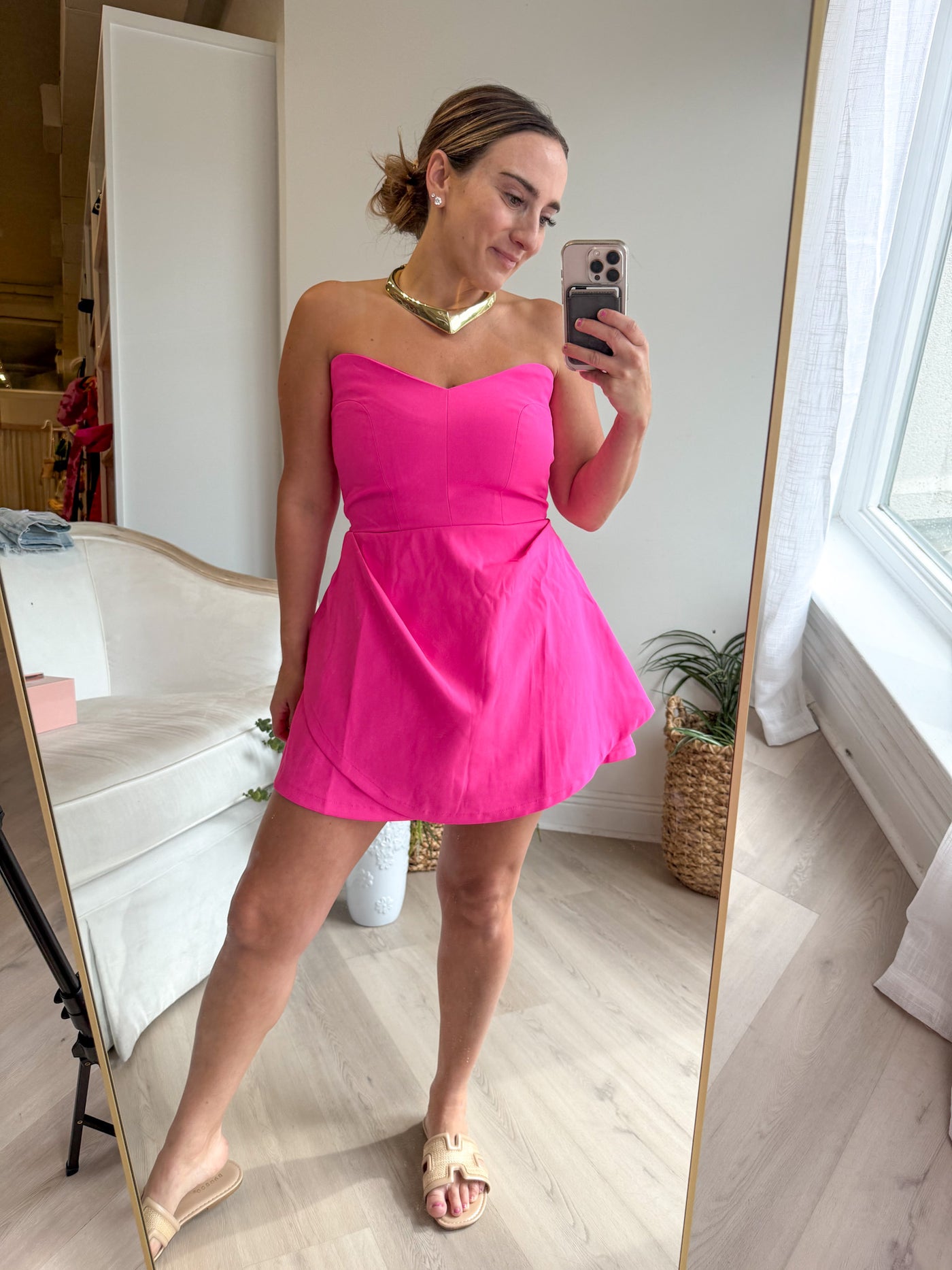 Maria Strapless Romper Hot Pink