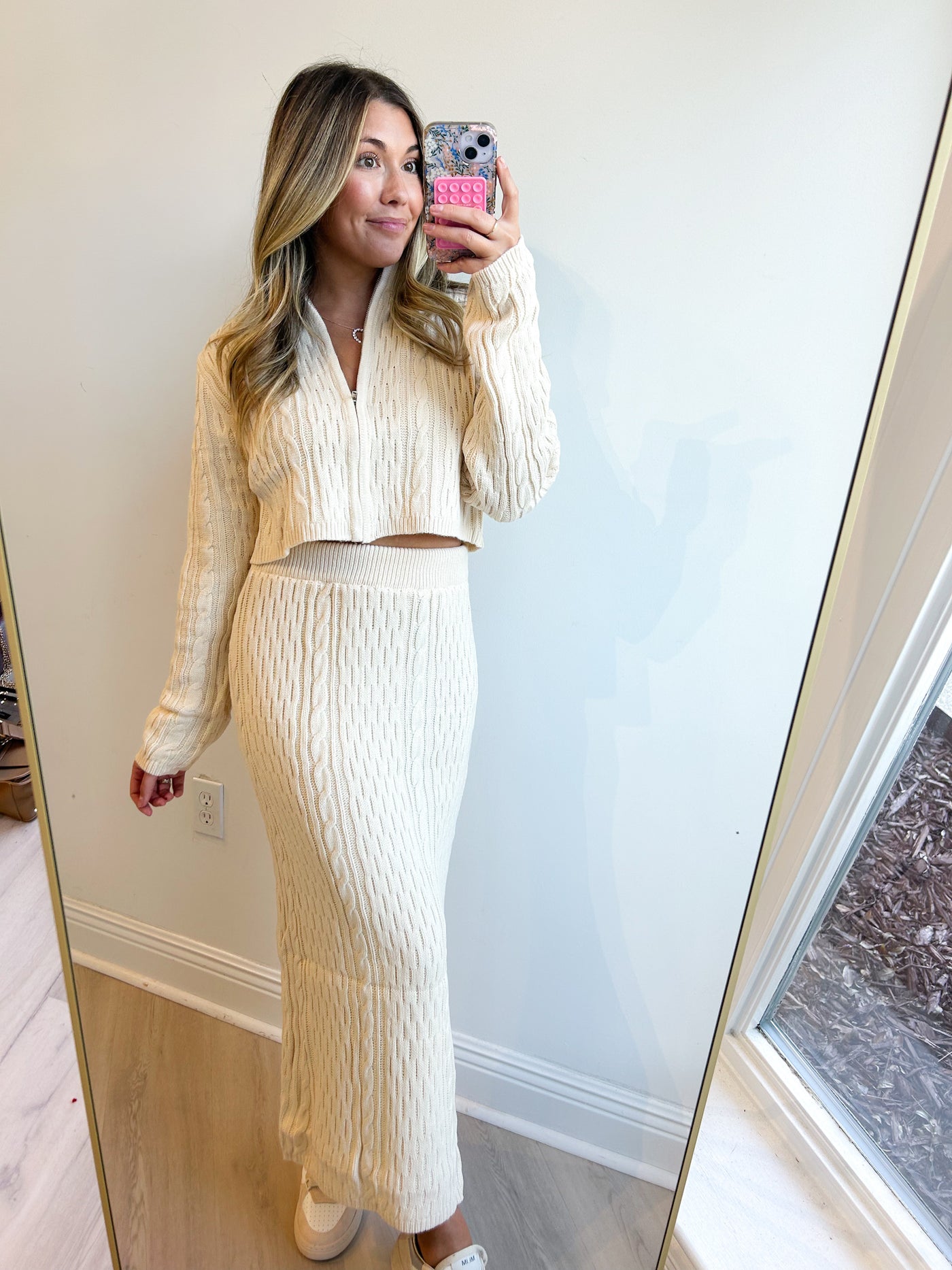 Kary Sweater Skirt Set Beige