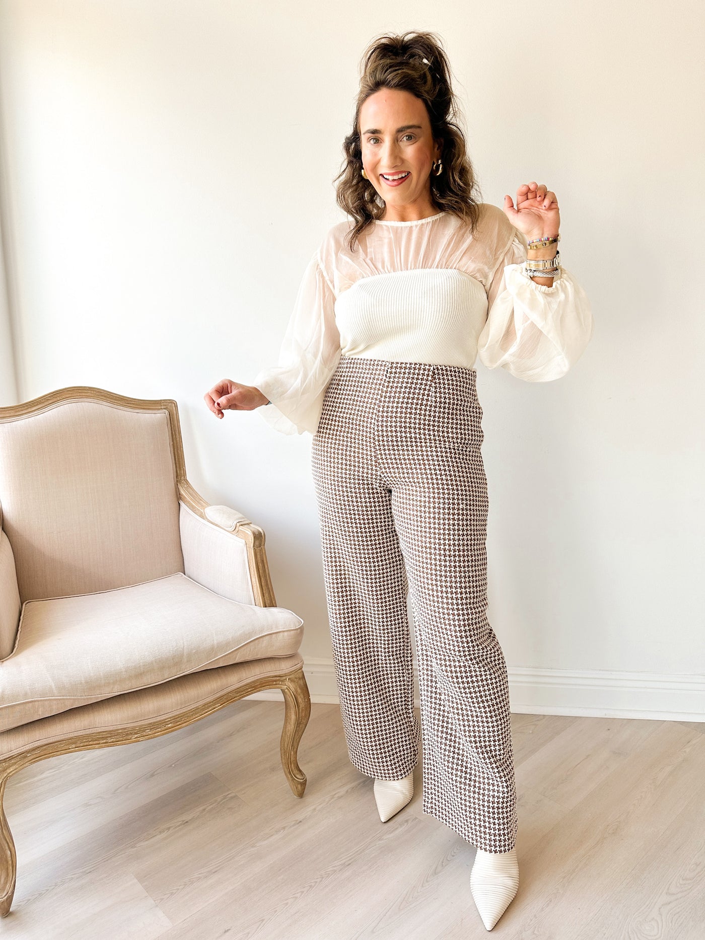 tweed wide leg pants