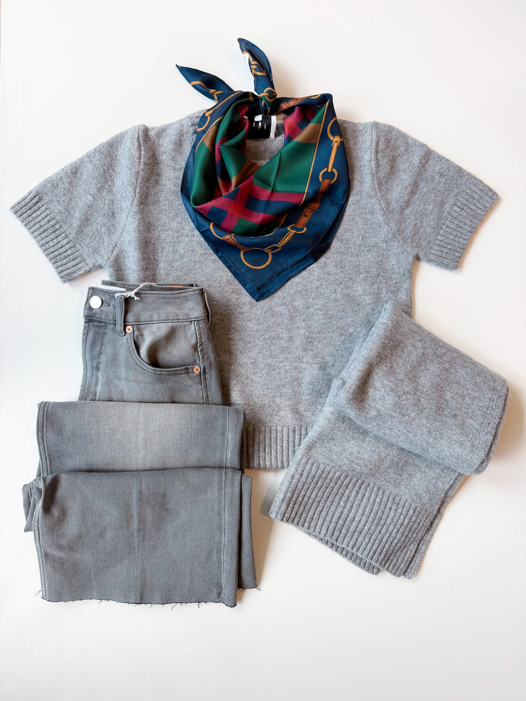 Shannon Knit Scarf Top Grey