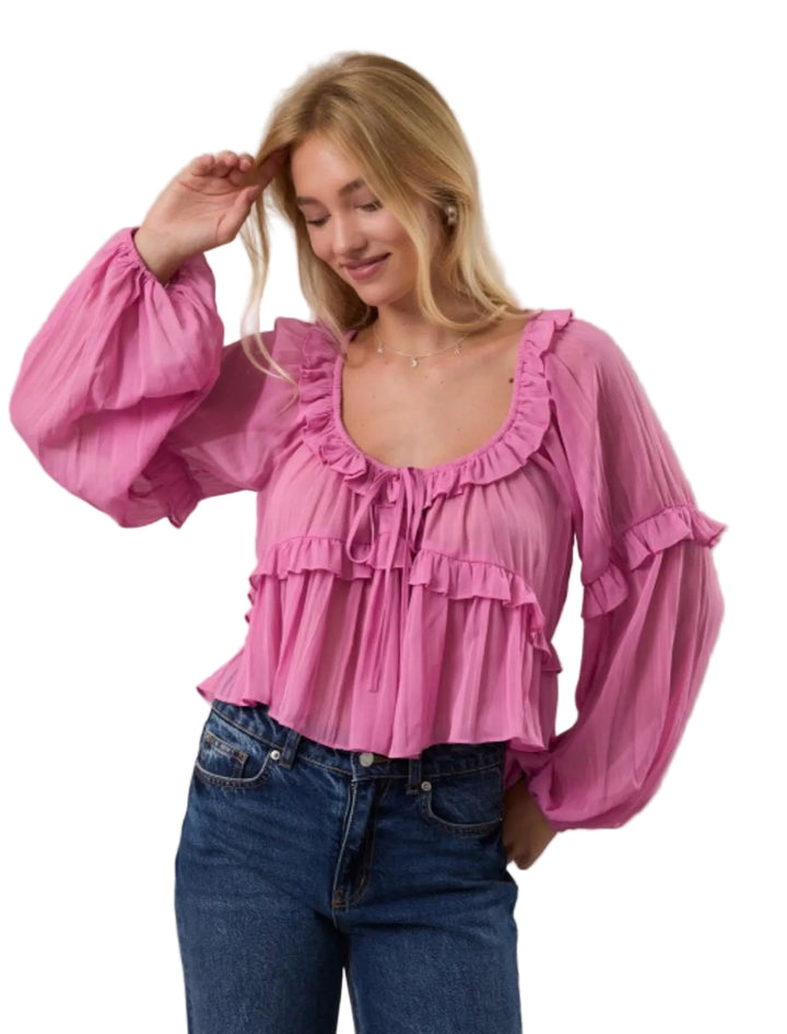 Codi Scoop Neck Ruffle Detail Top
