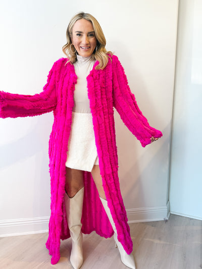 Grayson Long Fur Jacket fuchsia