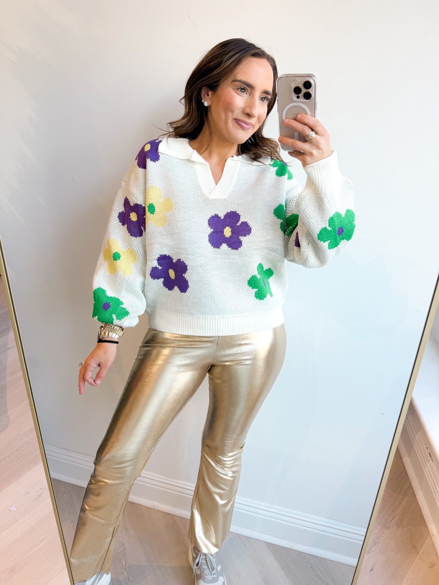 Mardi Gras Flower Sweater