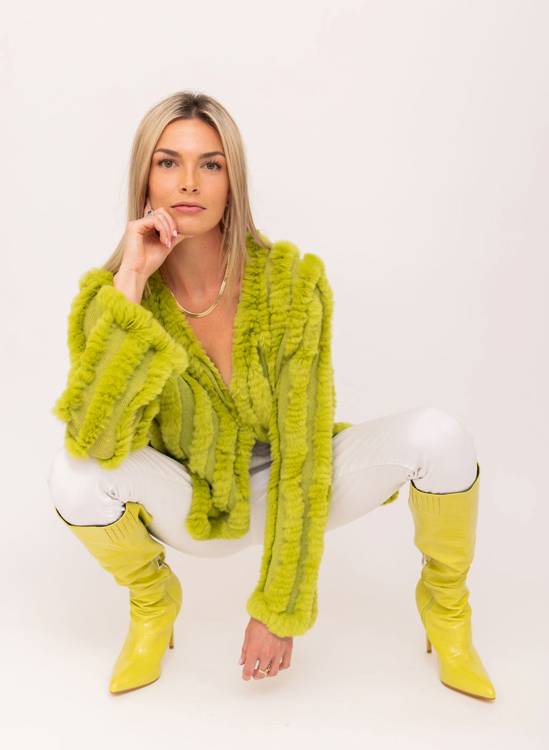 Kenz &amp; Gray Fur Jacket Bright Chartreuse