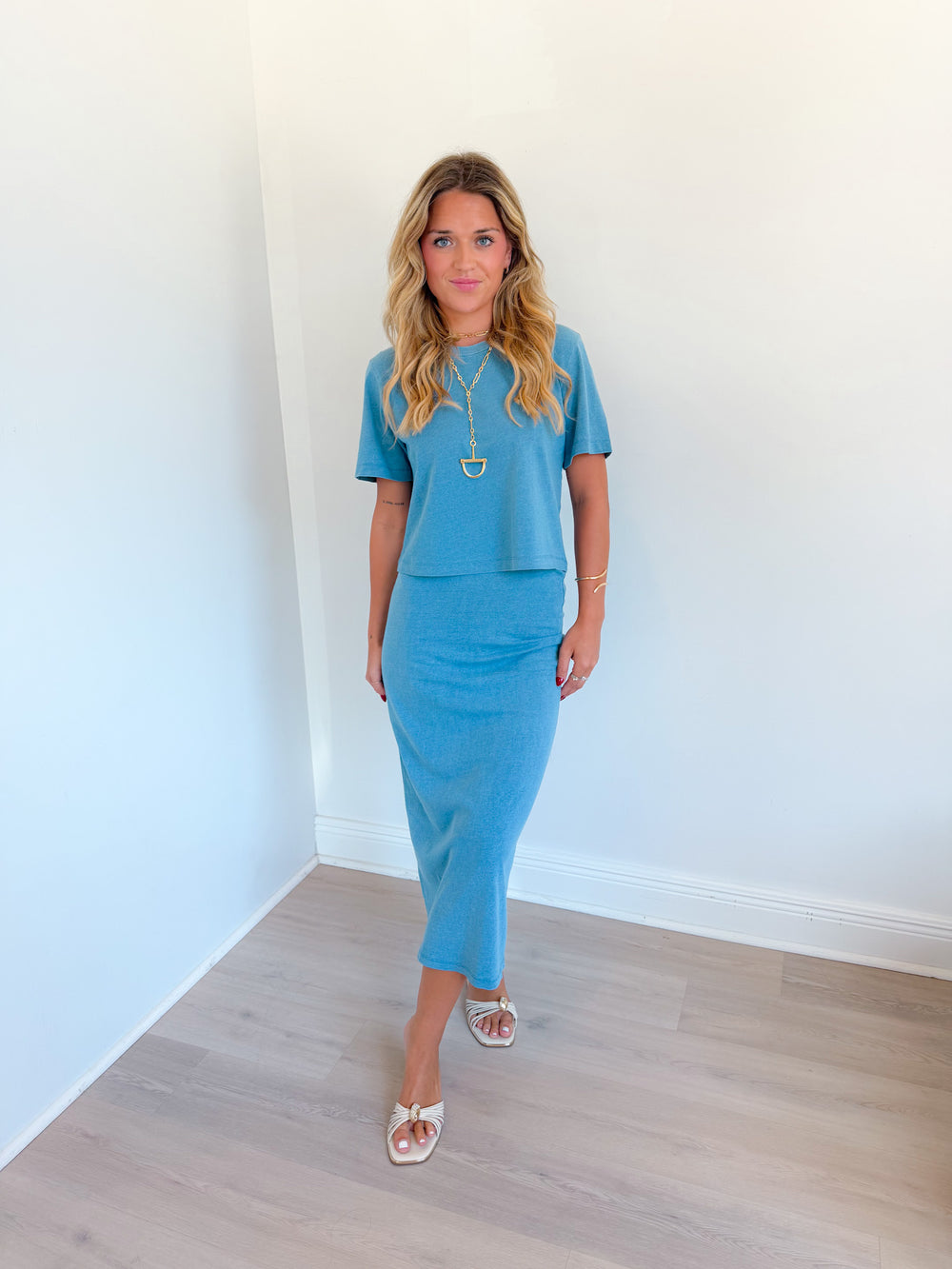 Gail Jersey Denim Midi Skirt