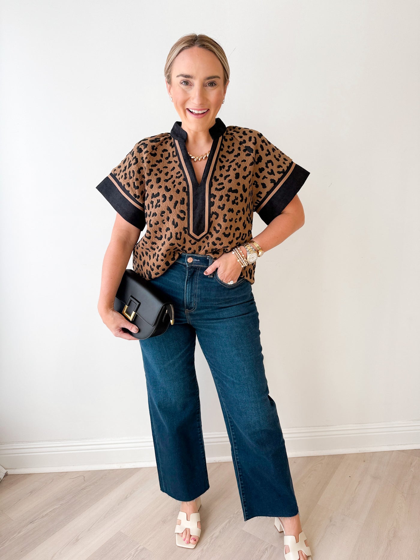 Lauren Cheetah Print V-Neck Top