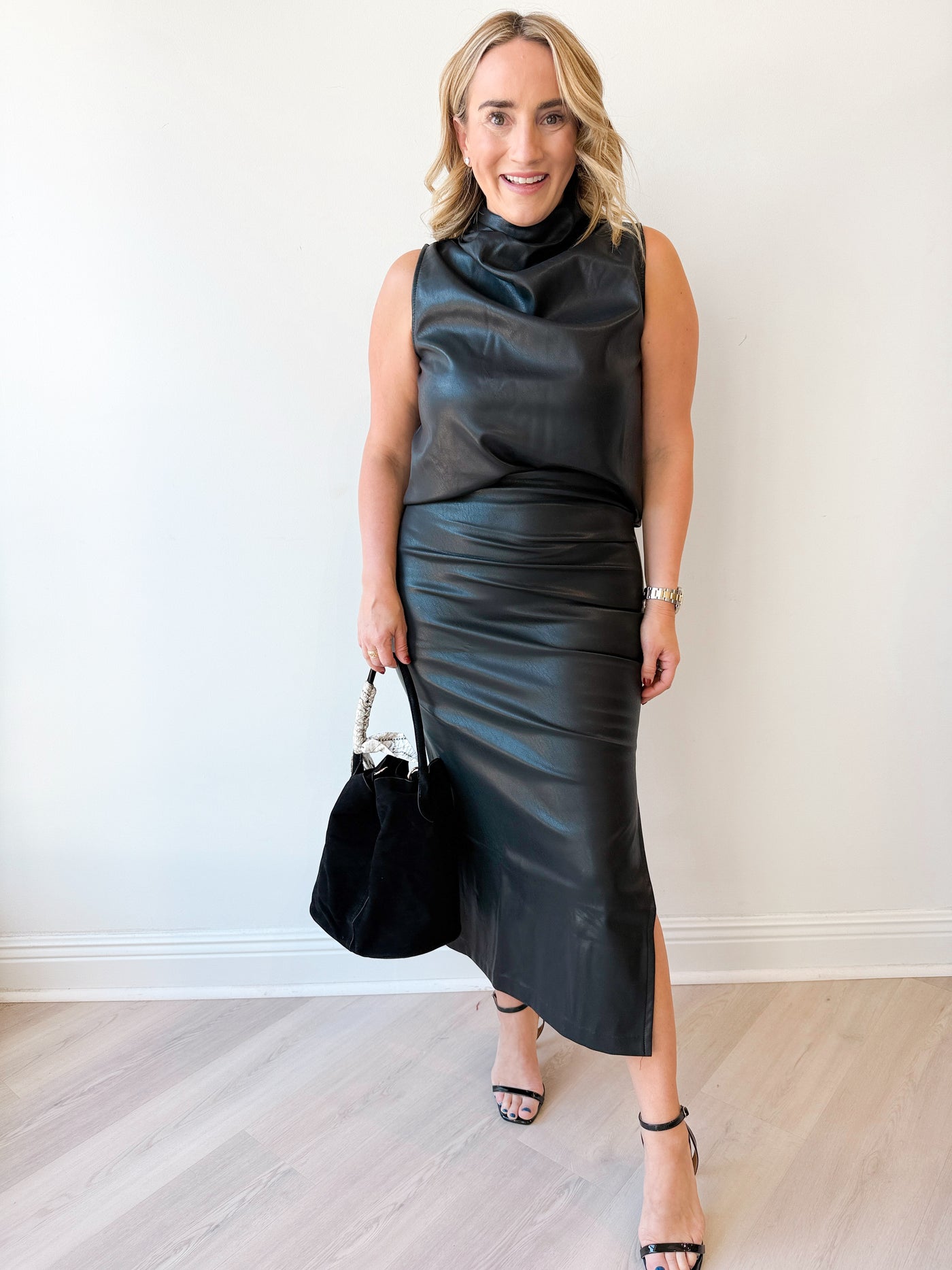 Colette Side Ruched Midi Skirt Black