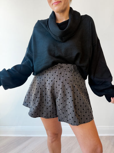 Draped Rib Cowl Neck Sweater Black