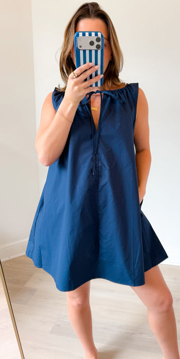 Elena Poplin Mini Dress Navy