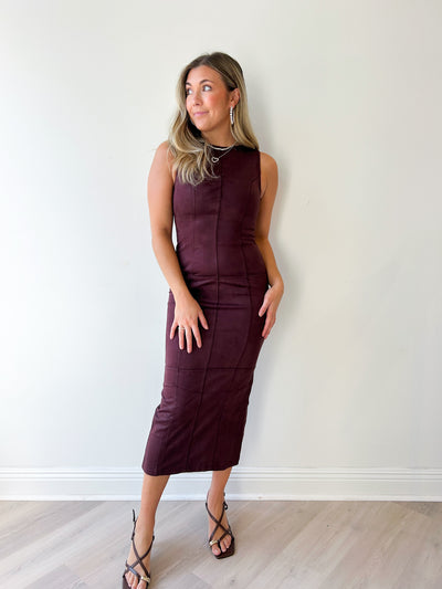Sara Suede Midi Dress Dark Plum