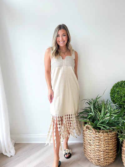 Pippa Fringe Linen Midi Dress