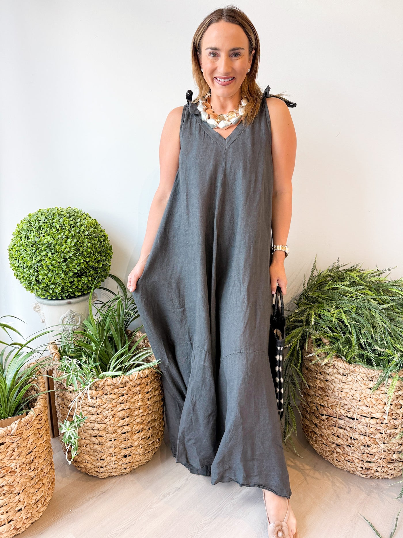 Amy Linen Maxi Dress charcoal