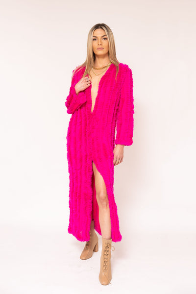 Grayson Long Fur Jacket fuchsia