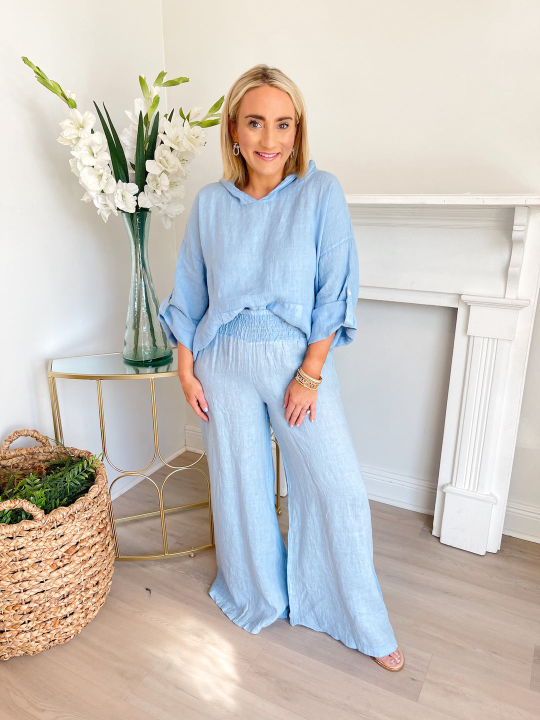 Linen Smock Waist Palazzo Pant