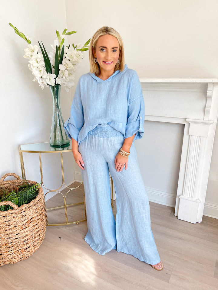 Linen Smock Waist Palazzo Pant