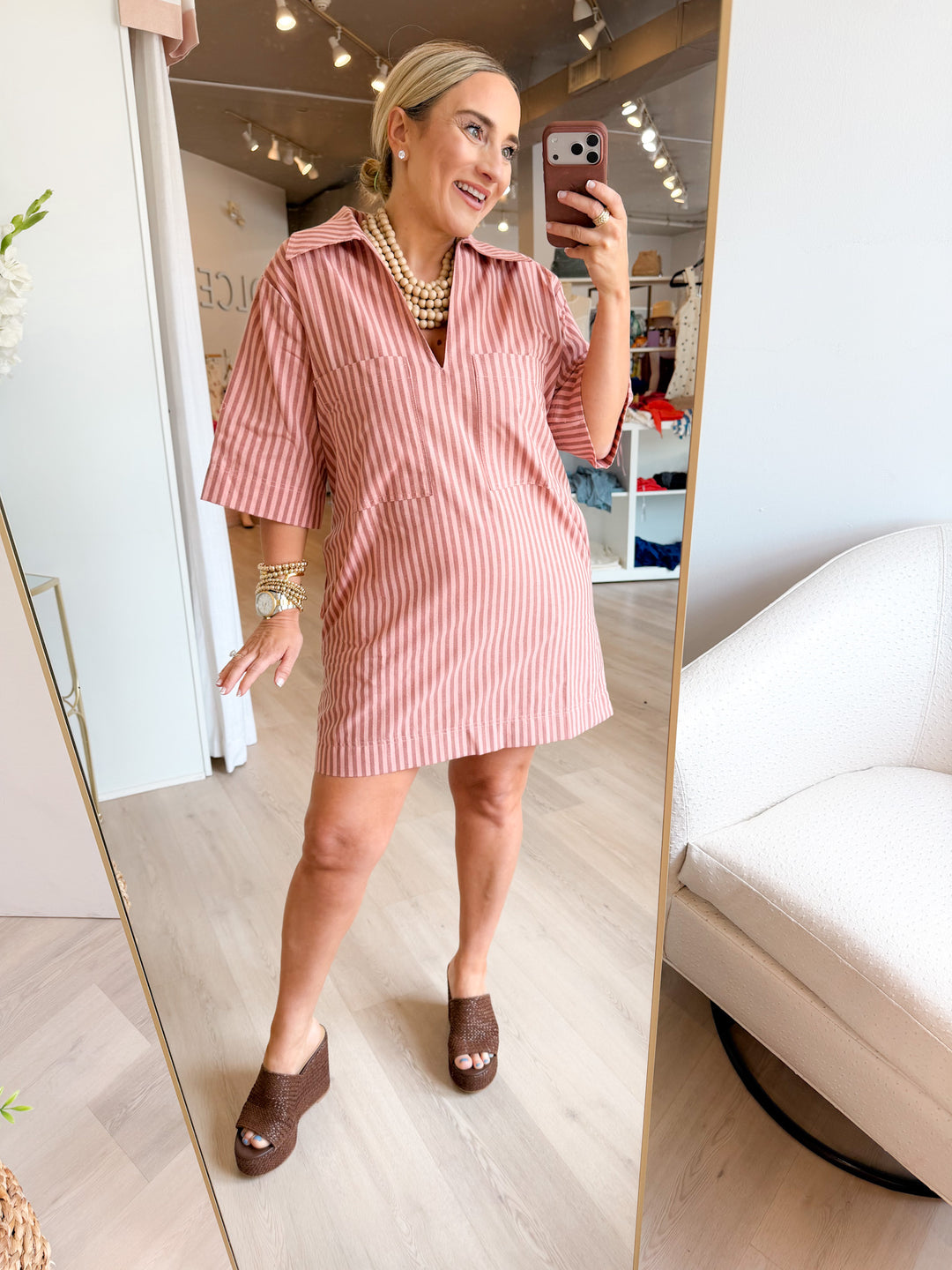 Sara Pocket Front Collar Shirt Dress