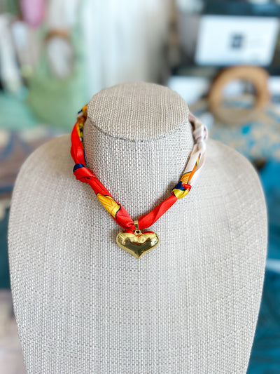 Hadley Heart Scarf Necklace orange blue cream o s