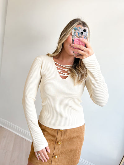 Maxwell Lace Up Knit Top