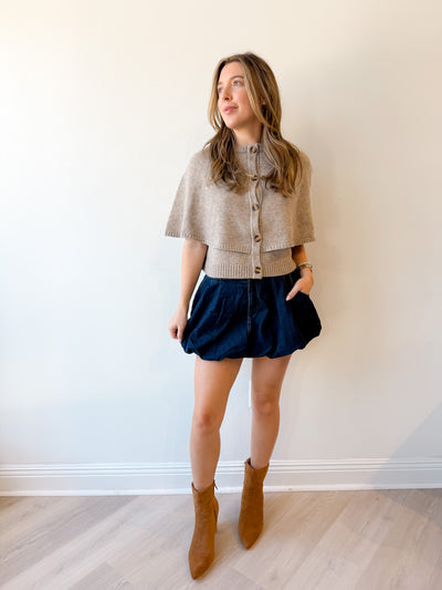 Sara Button Up Sweater Cape Top