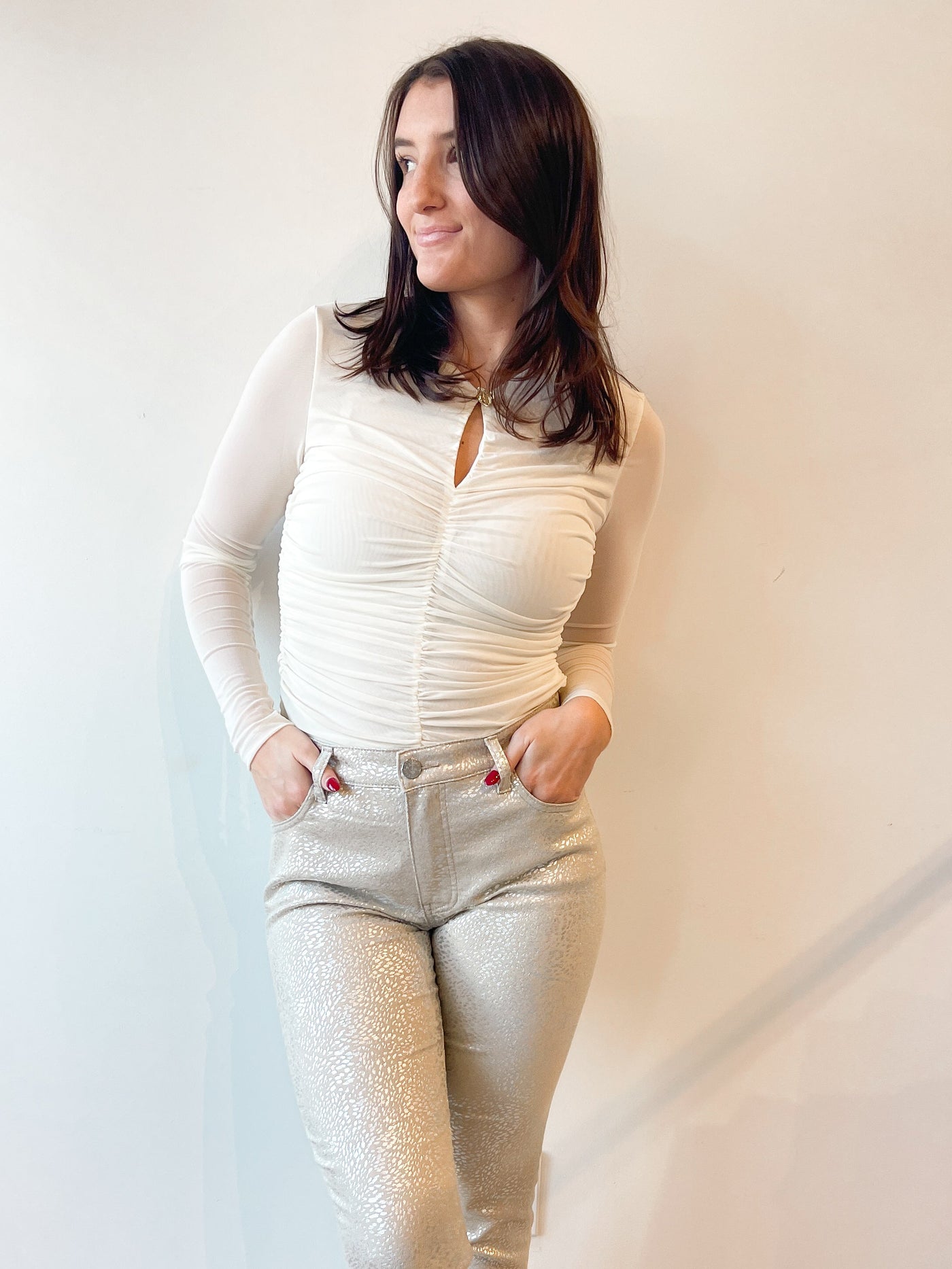 Yasmine Mesh Ruched Top