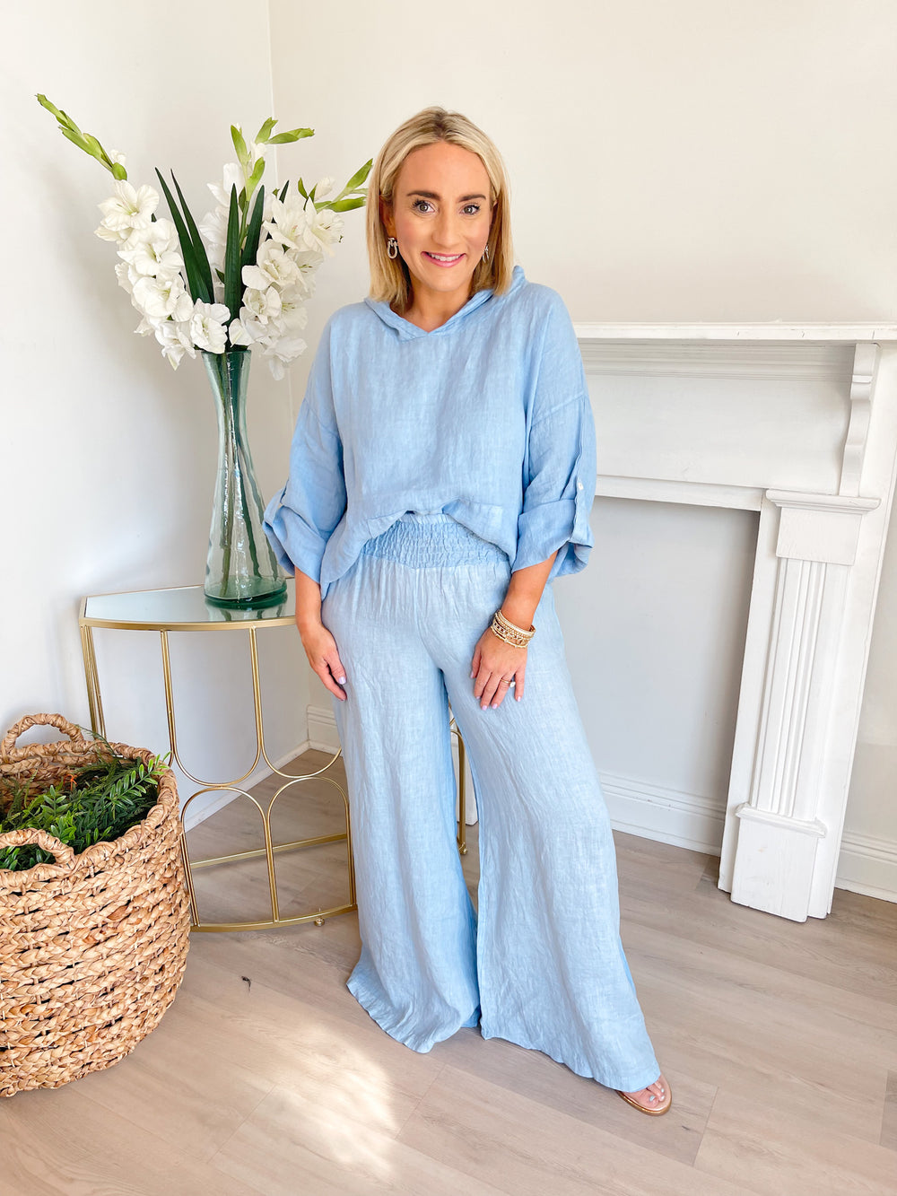 Crinkle Linen Hooded Top