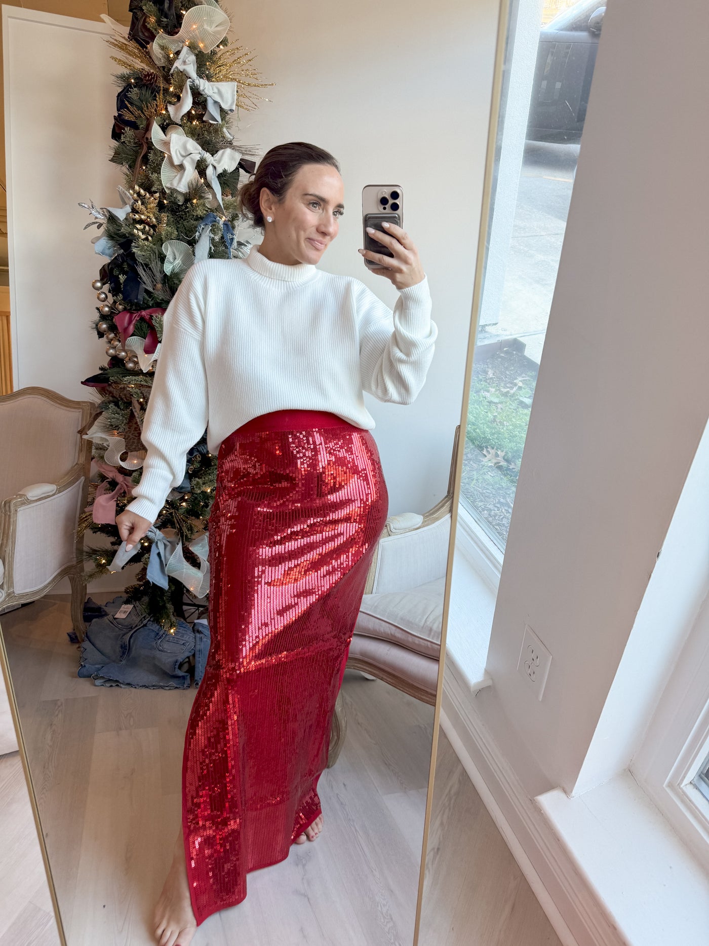 Carlie Knit Sequin Skirt red