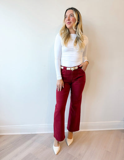 Kylie High Rise Ankle Flare Patch Pocket Pant