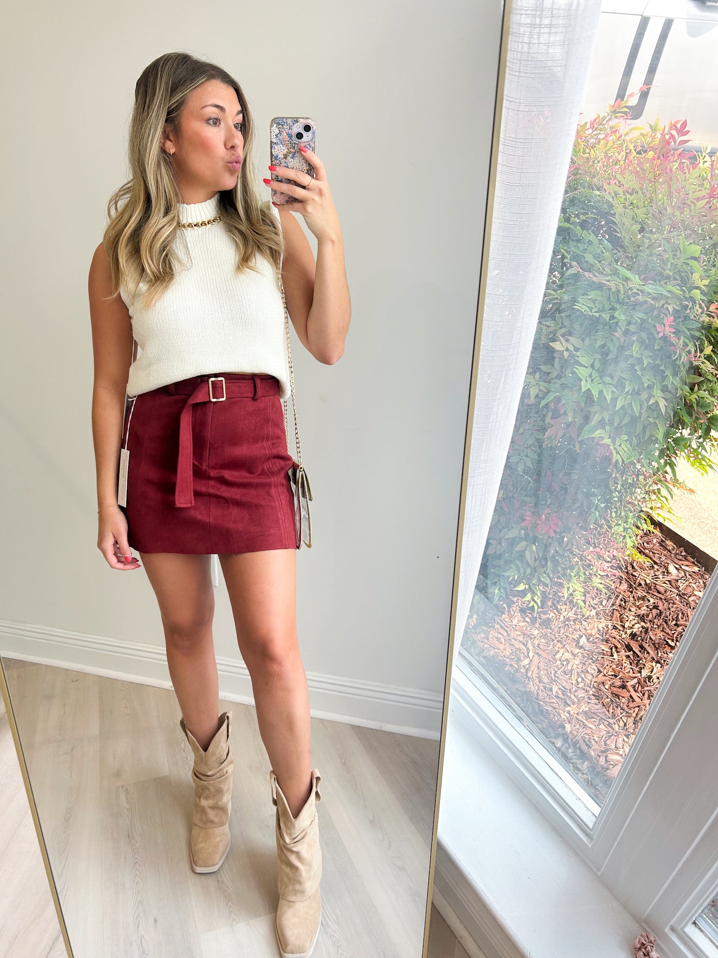 Chelsea Faux Suede Skirt Crimson
