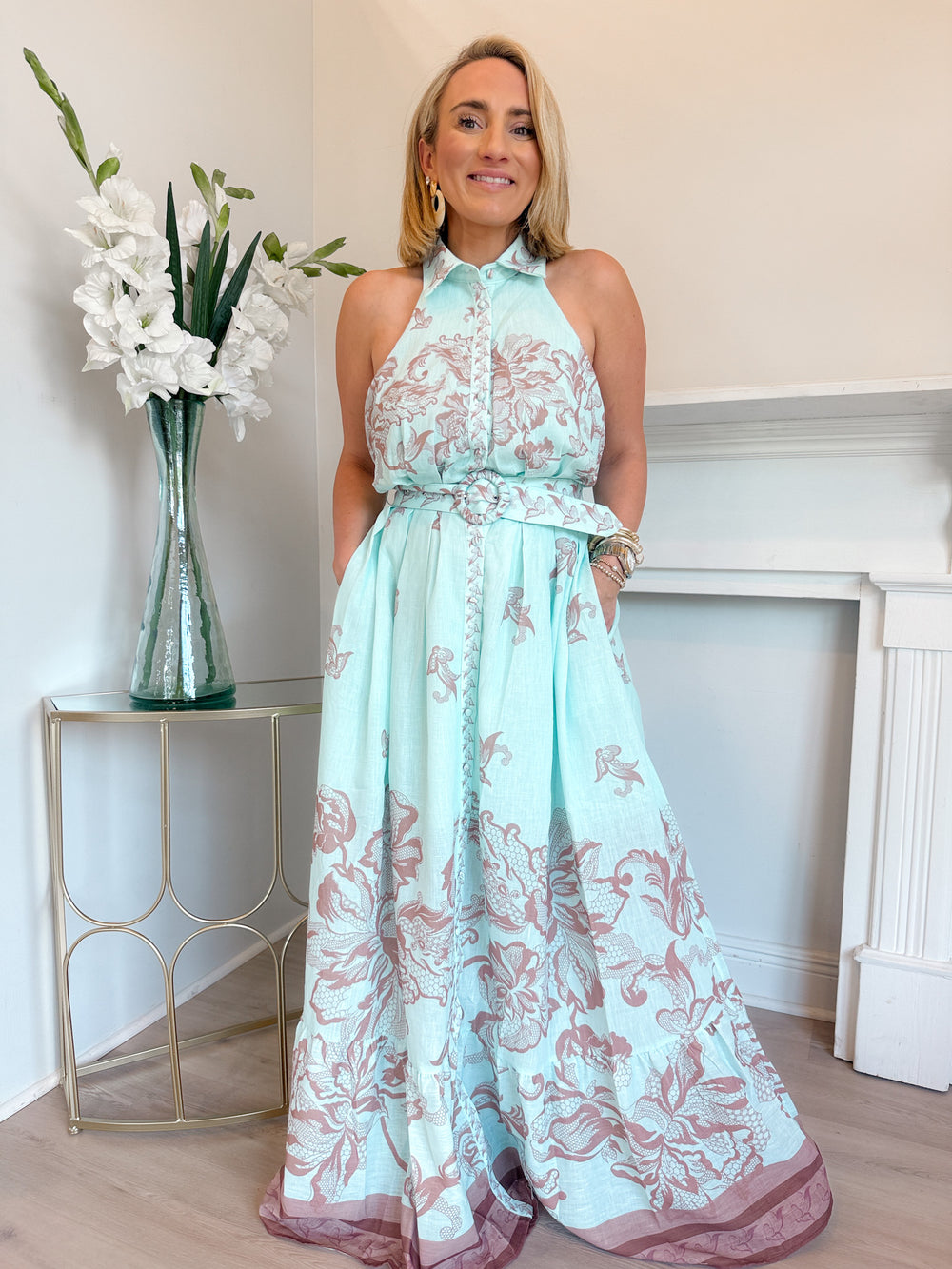 Katie Collar Button Down Midi Dress Mint