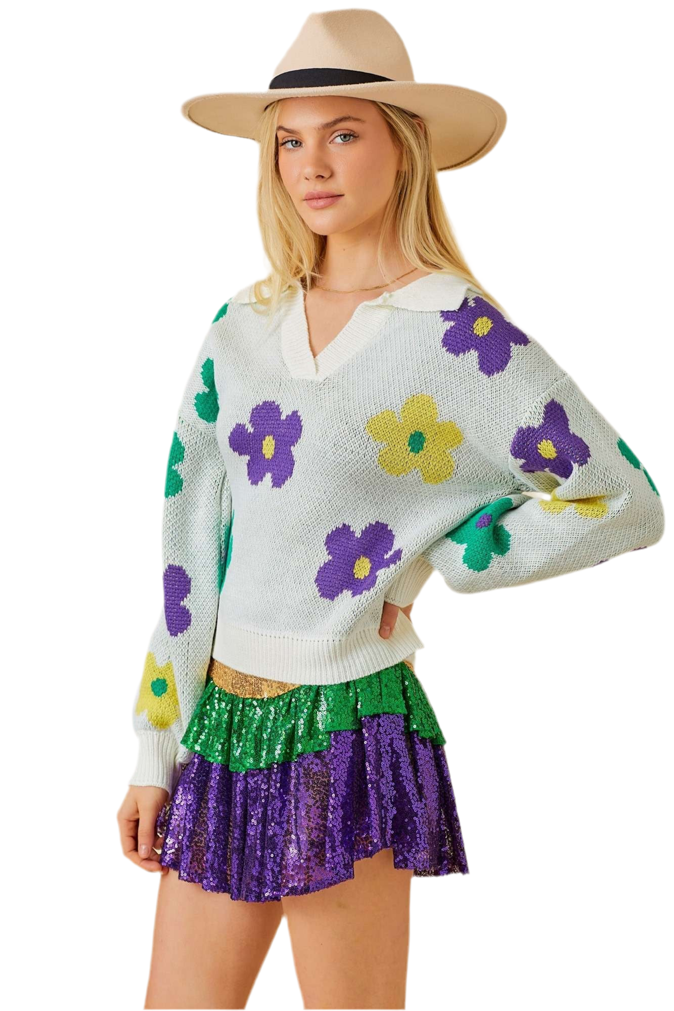 Mardi Gras Flower Sweater