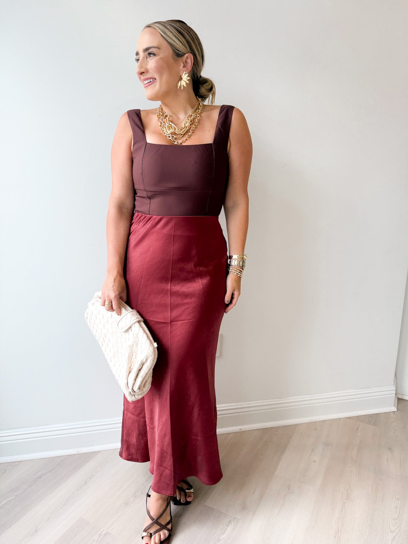 Janie Satin Midi Skirt