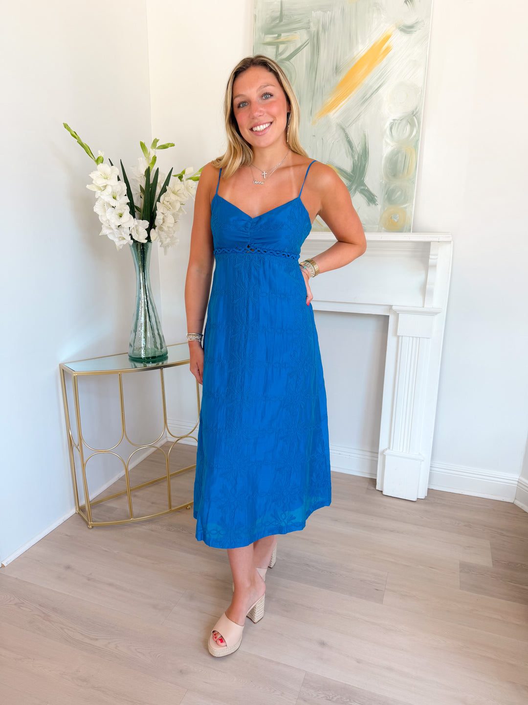 Abigail Embroidered Emipre Midi Dress