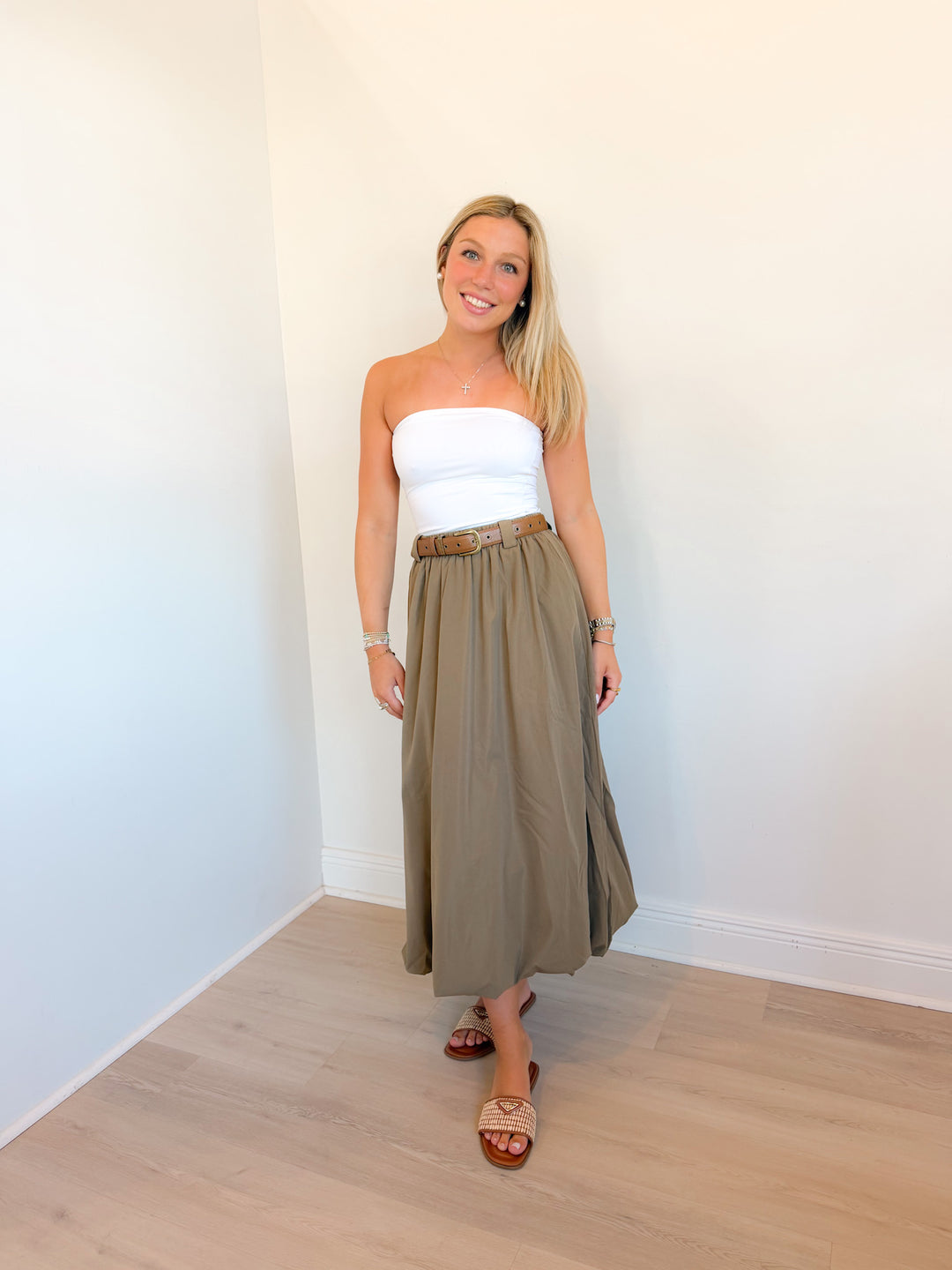 Village Belted Midi Skirt