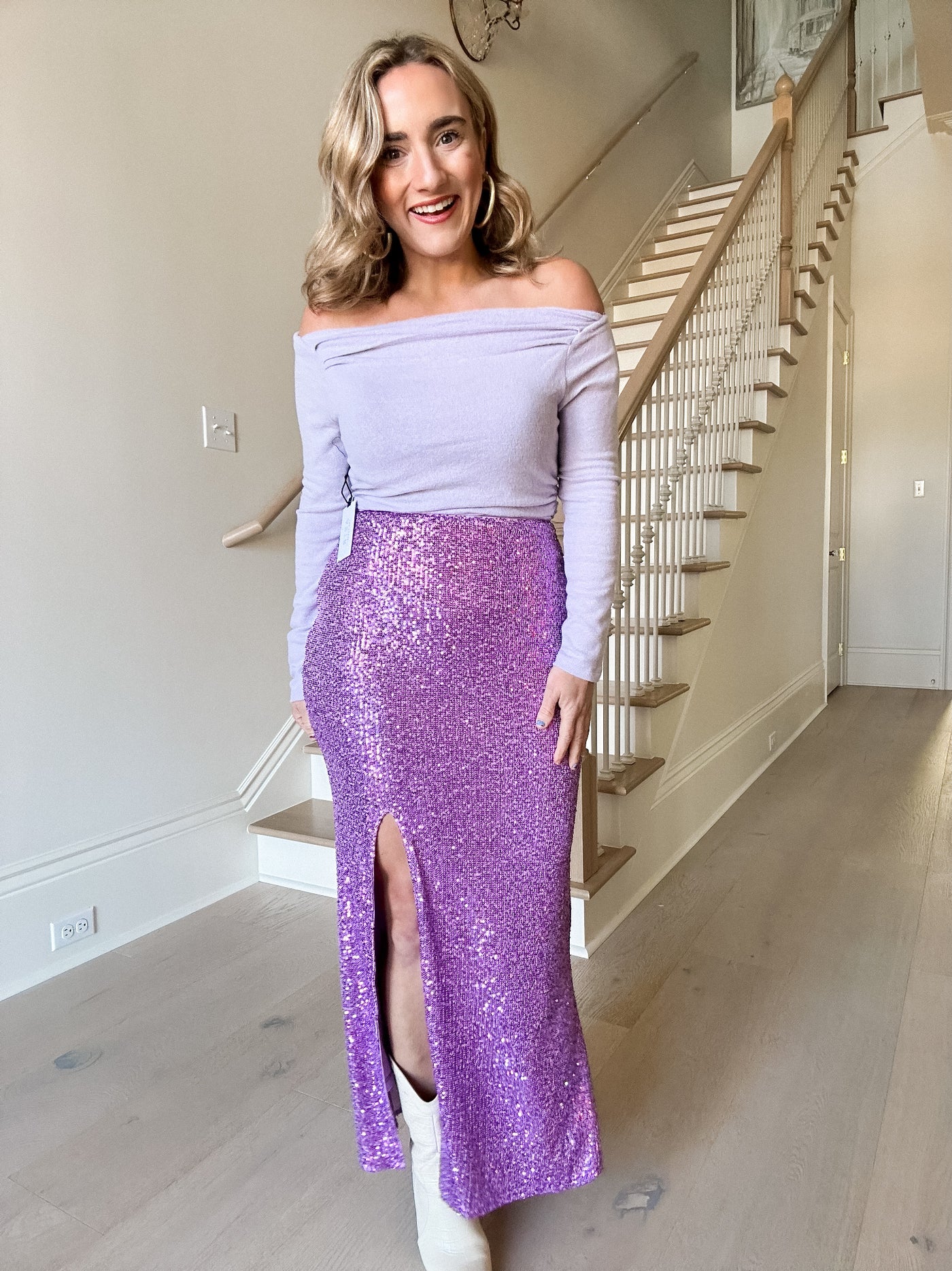 Purple Sequin Midi Skirt