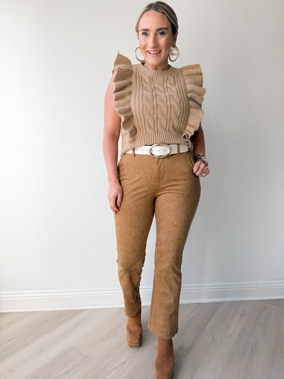 GirlyPop Ruffle Sweater Top BEIGE