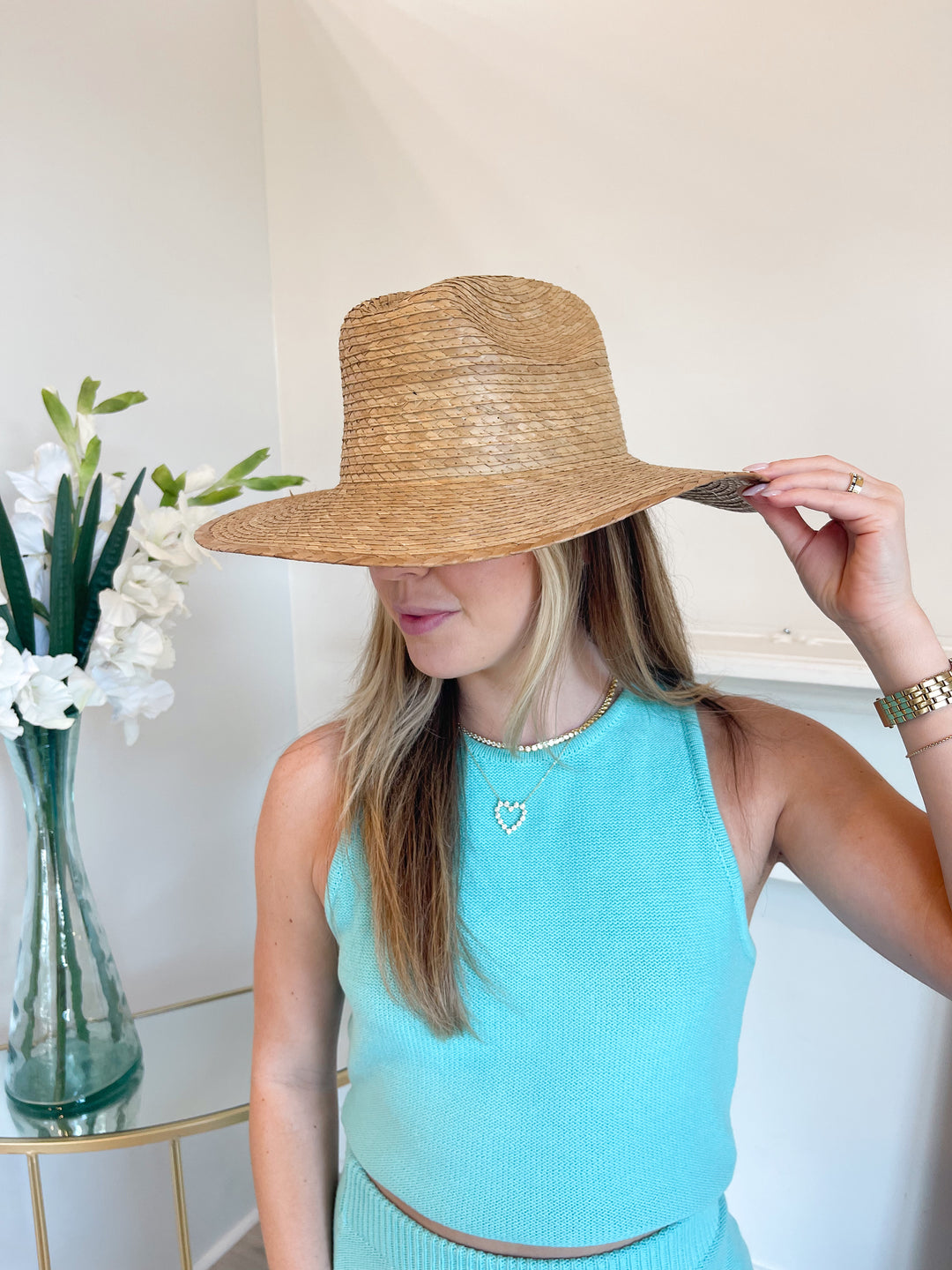 Natural Palm Leaf Straw Panama Hat Tan O S