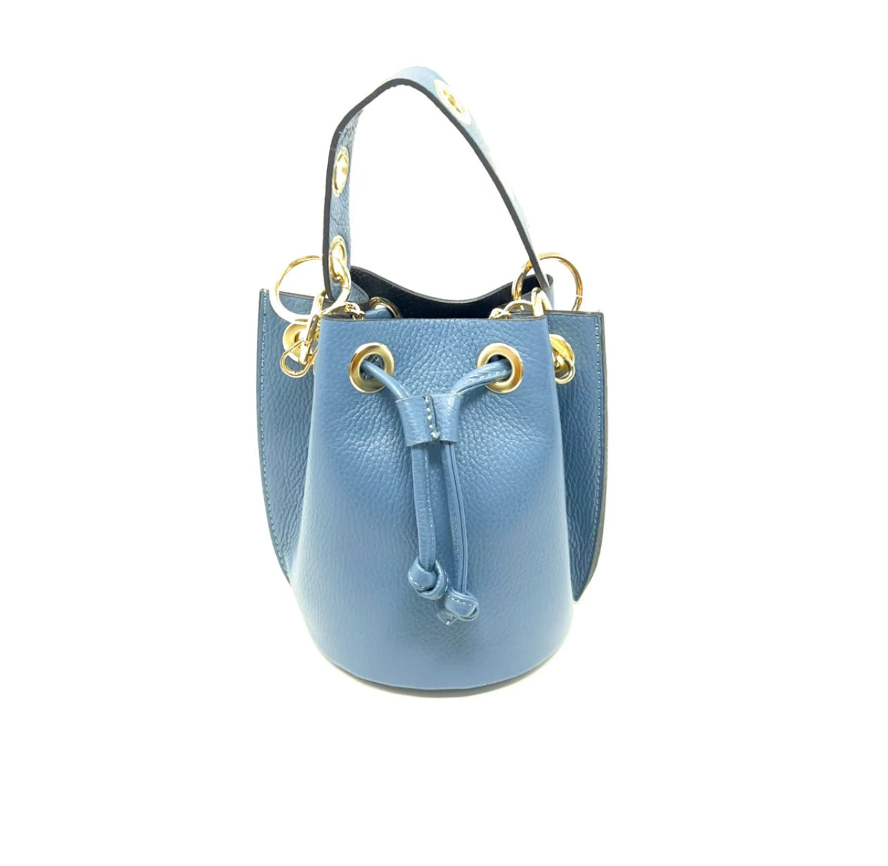 Small Leather Bucket Bag blue 8x7x7